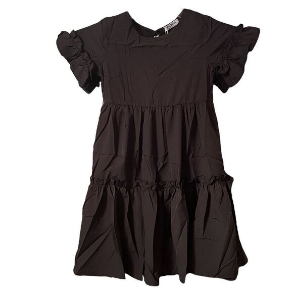 Girl’s Ruffle Short Sleeve Tiered Summer Dress In Black Size 5-6 Years NWT - Picture 1 of 7